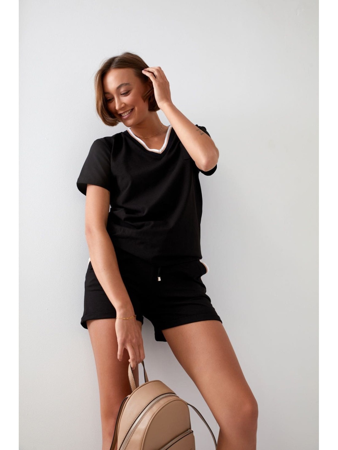 Set de vara dama cu pantaloni scurti, negru, FK619 - Magazin online - Boutique